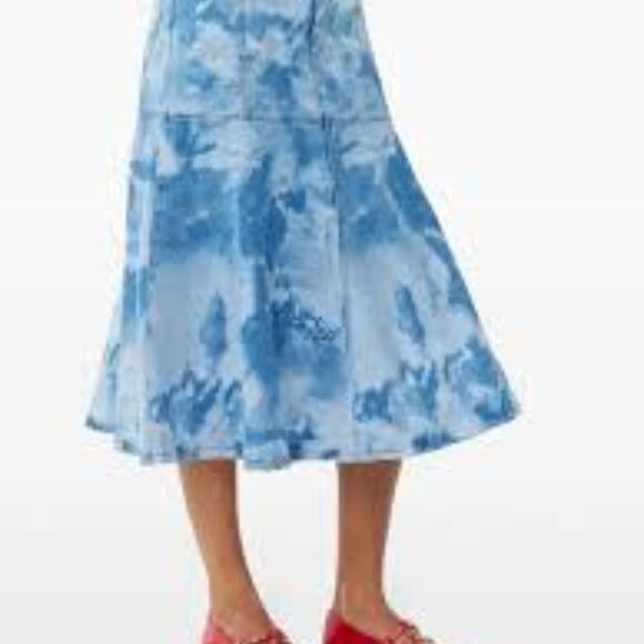 56 -  NWT $295 GANNI BLUE FLARED DENIM MIDI SKIRT - Picture 3 of 5